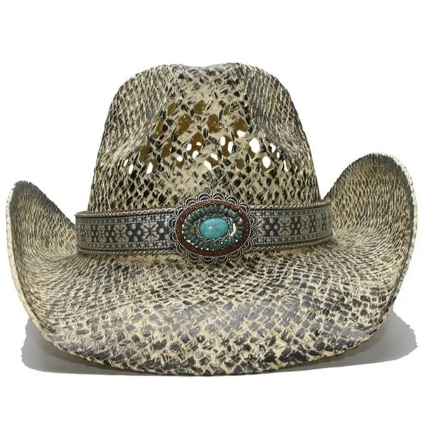 Straw Cowboy Hat with a Turquoise