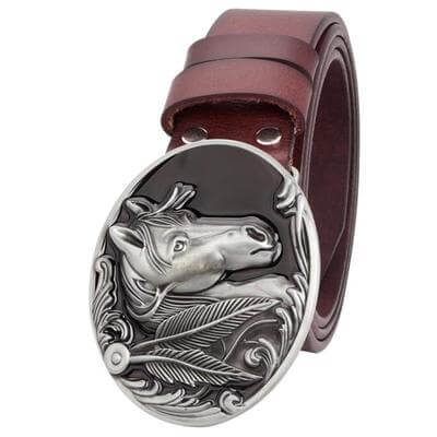 Cowhide Western Belt with Horse Buckle