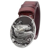 Cowhide Western Belt with Horse Buckle