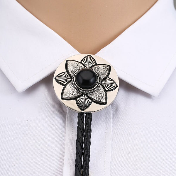 Flower Bolo Tie Black