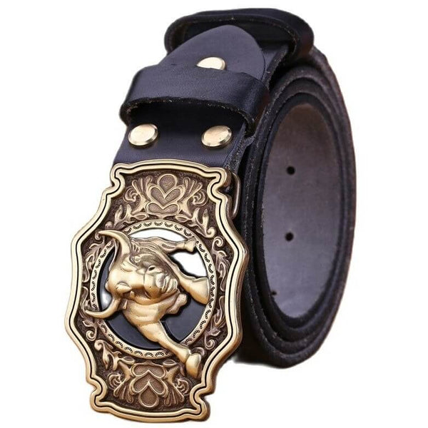 Black Genuine Leather Western Belt