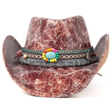 Vintage Red Leather Cowboy Hat