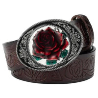 Floral Western Belt with Rose Buckle