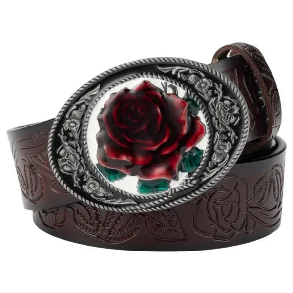 Floral Western Belt with Rose Buckle