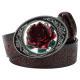 Floral Western Belt with Rose Buckle