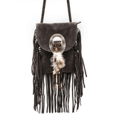 Gray Western Crossbody Bag with Fringe