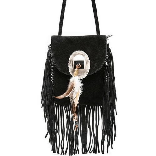 Black Western Crossbody Bag with Fringe