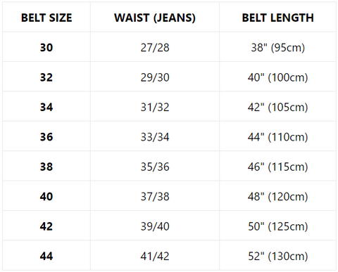 Western Belts Size Chart